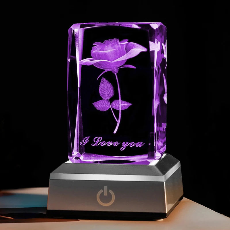 Cadeau Cristal Rose LED